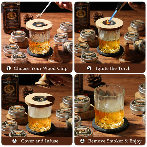 Asovnis Whiskey Smoker Kit with Torch – beech chips provide light, creamy notes.