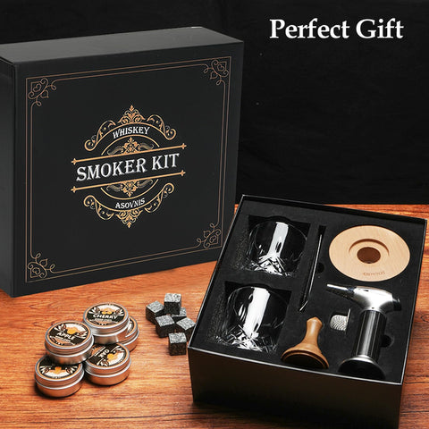 Asovnis Whiskey Smoker Kit with Torch – two glasses for serving craft cocktails.