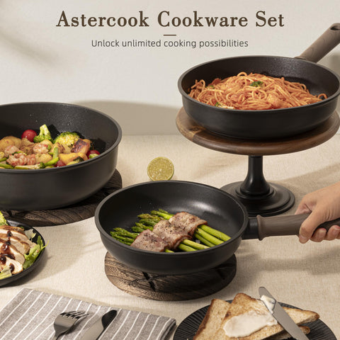 Astercook versatile 19-piece set supports breakfast to dinner recipes.