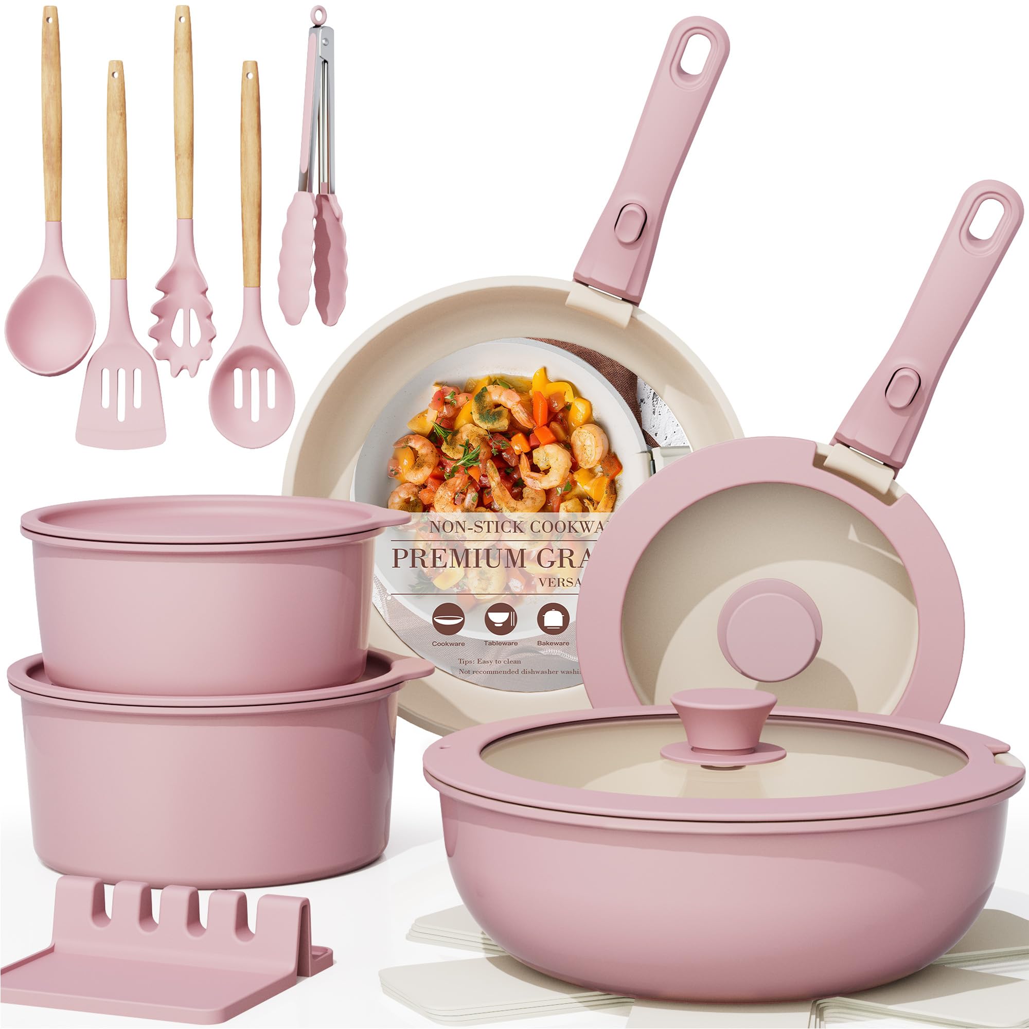 Astercook 21-piece nonstick ceramic cookware set displayed together for RV-ready kitchen.
