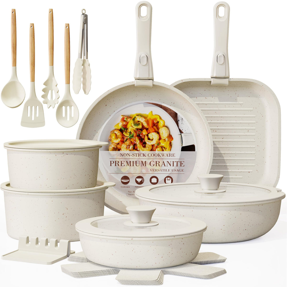 Astercook 23pcs nonstick ceramic set with smooth release for easy cooking.