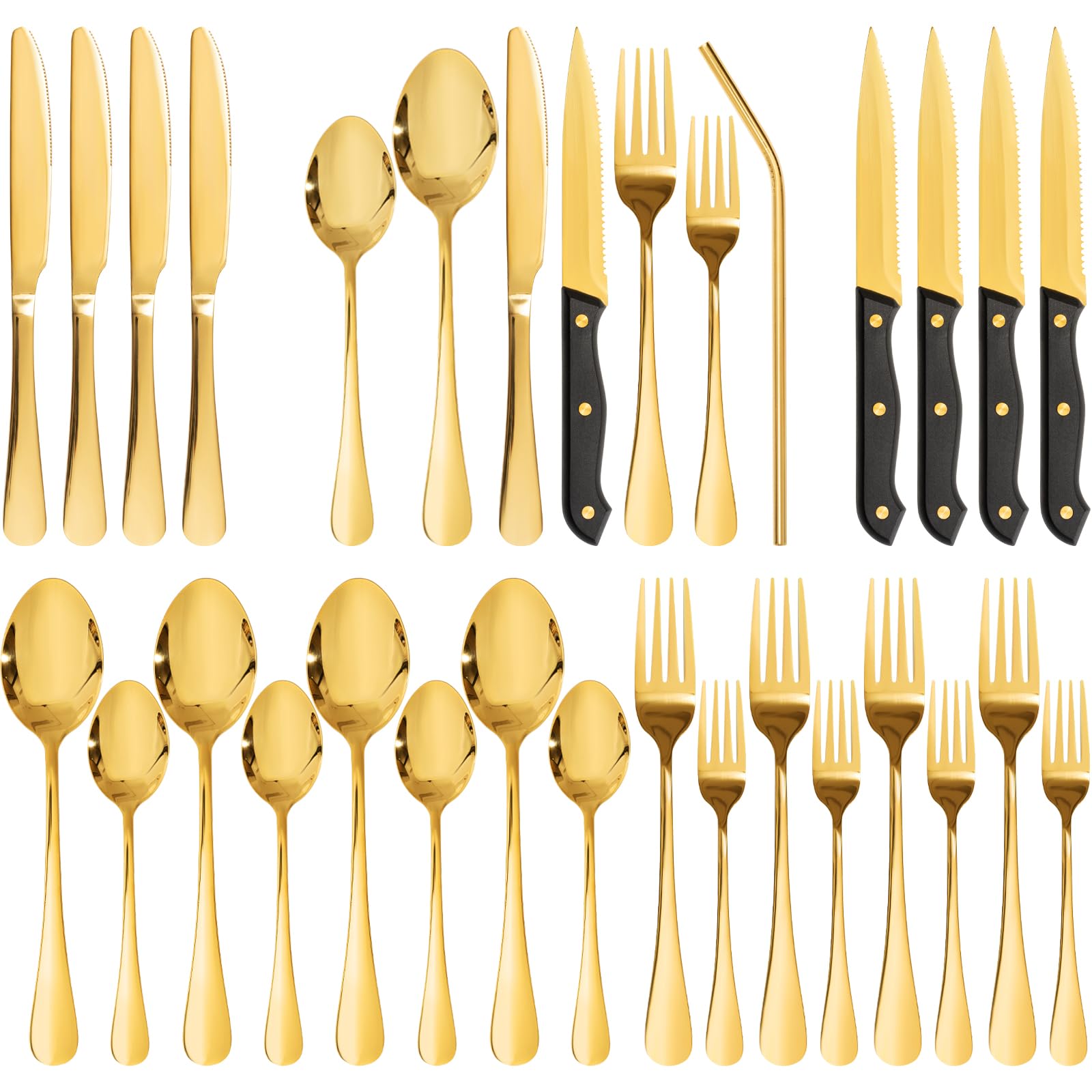 Astercook 24-piece silverware set displayed full collection for four at an elegant table