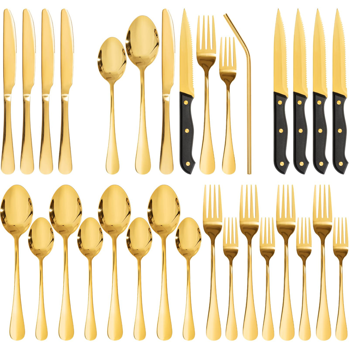 Astercook 24-piece silverware set displayed full collection for four at an elegant table