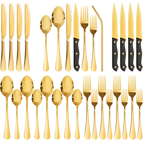 Astercook 24-piece silverware set displayed full collection for four at an elegant table