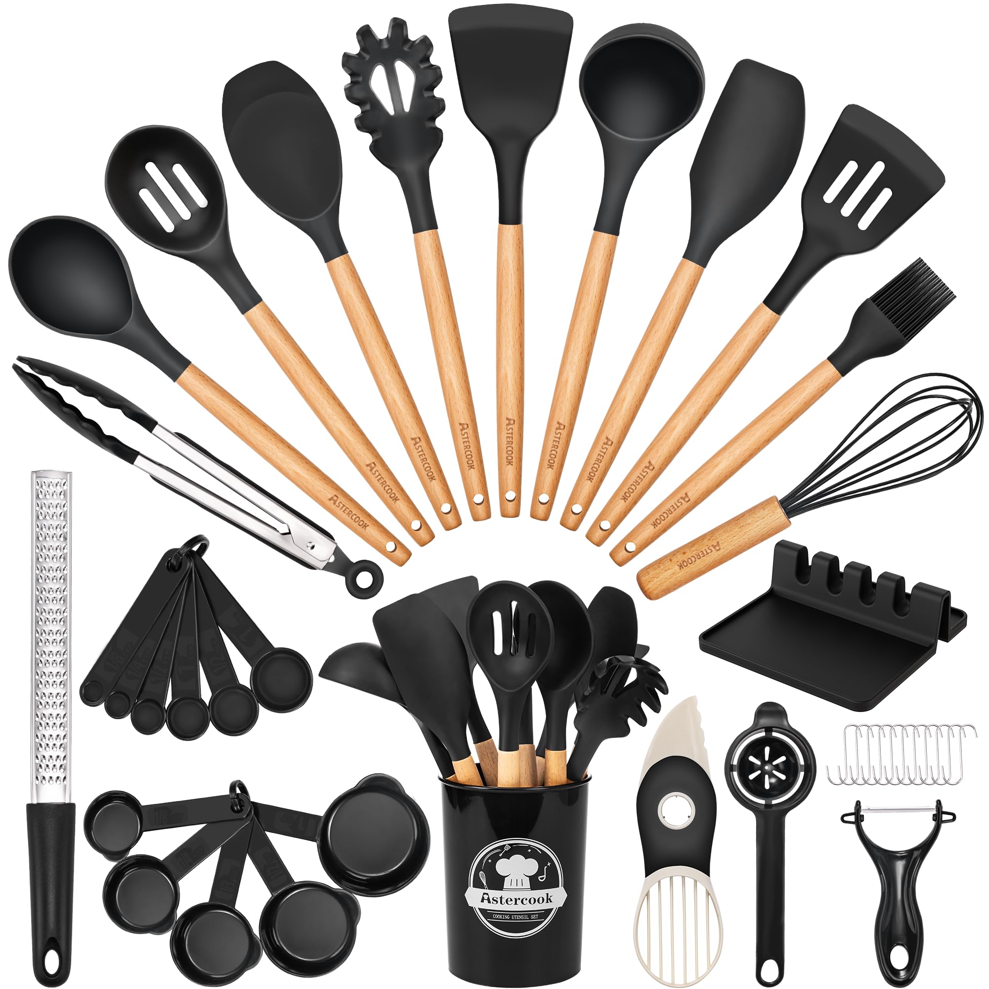 Astercook 39-piece utensil set with wooden handles for versatile cooking