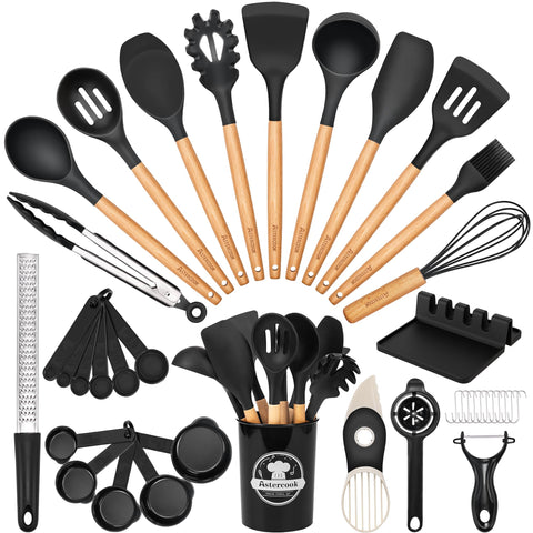 Astercook 39-piece utensil set with wooden handles for versatile cooking
