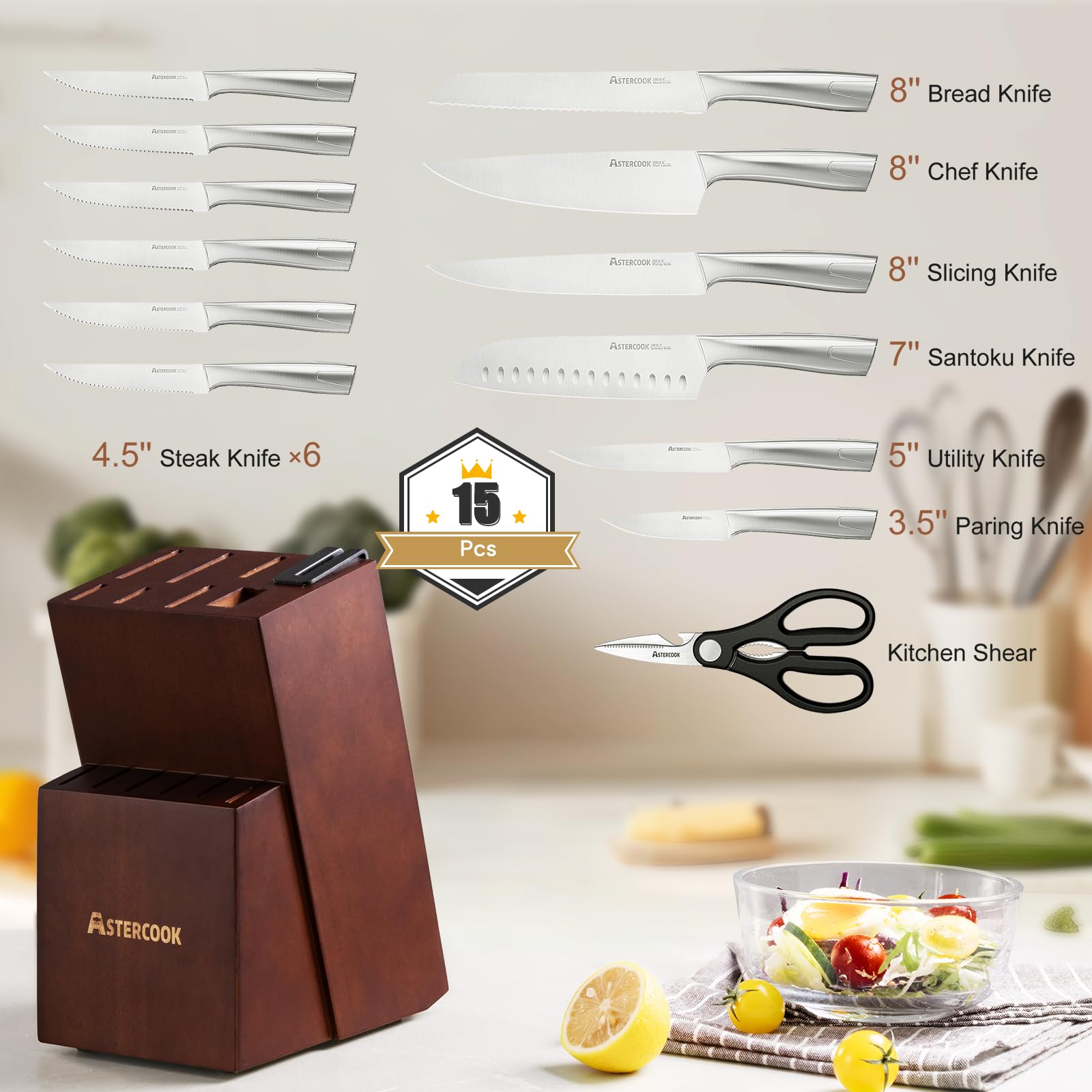 Astercook 6pk serrated steak knives offer precise at-table cuts