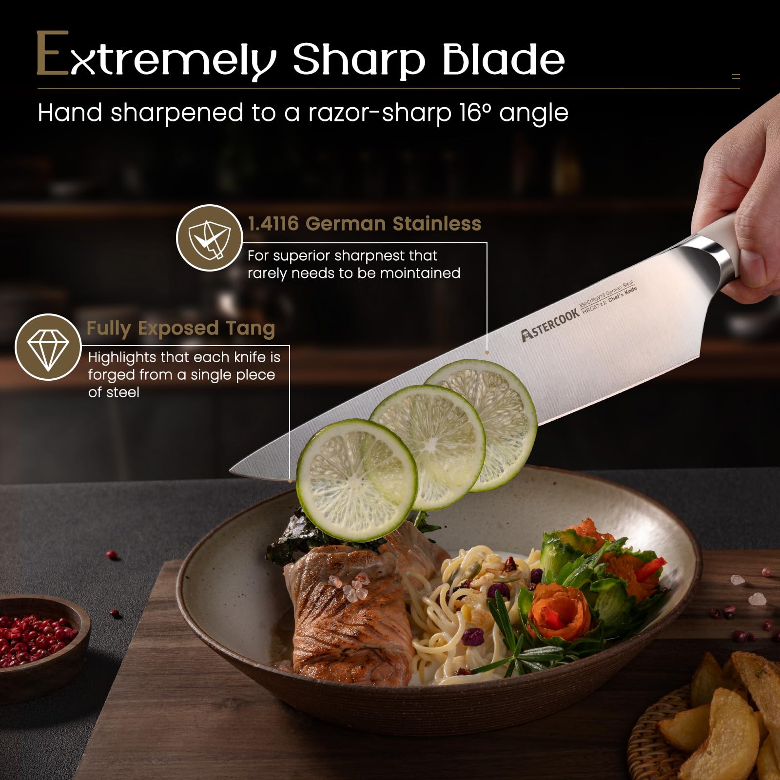 Astercook 7-inch santoku knife for versatile chopping and dicing