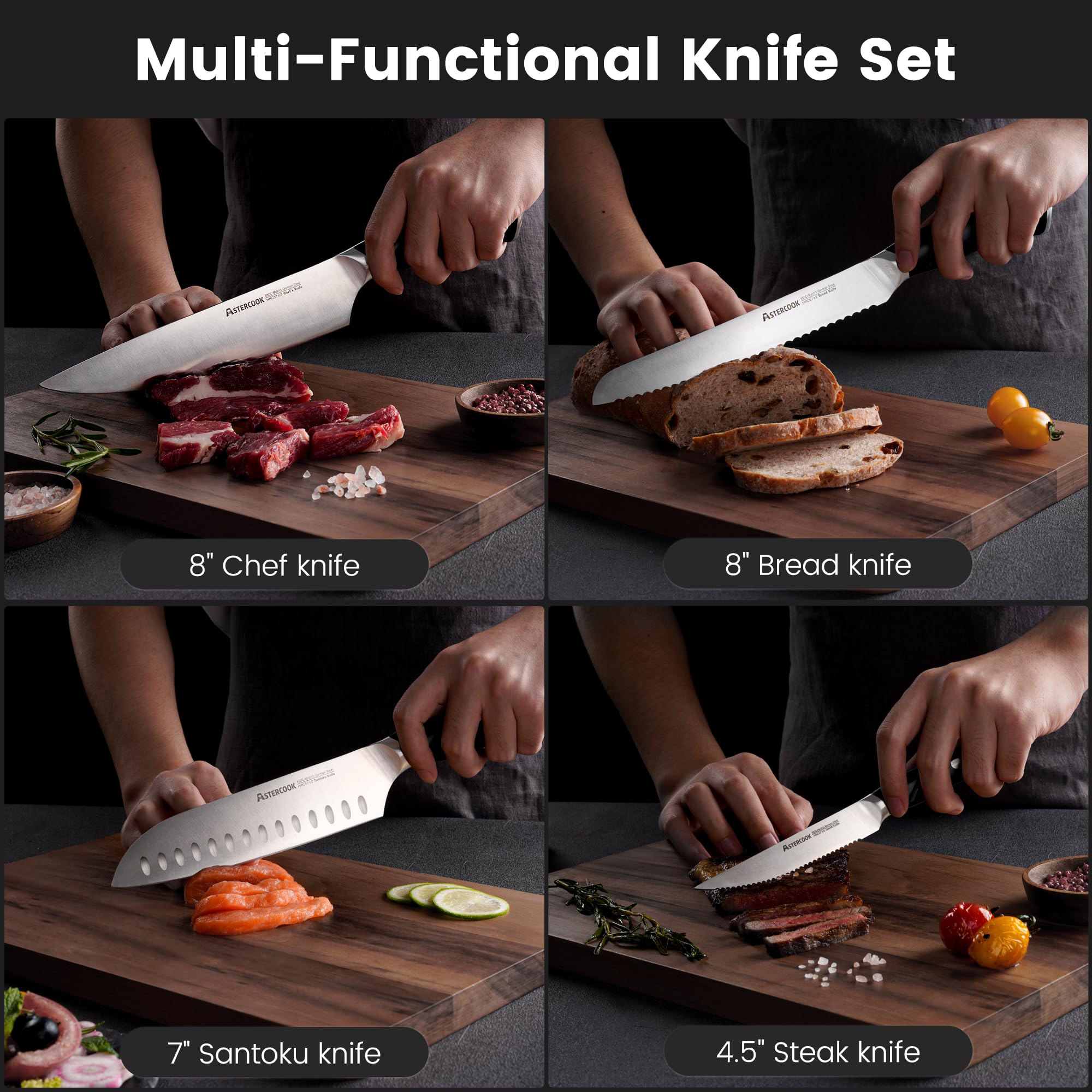 Astercook 7 inch santoku knife enables precise chopping
