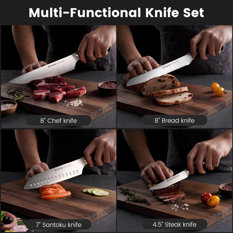 Astercook 7 inch santoku knife enables precise chopping