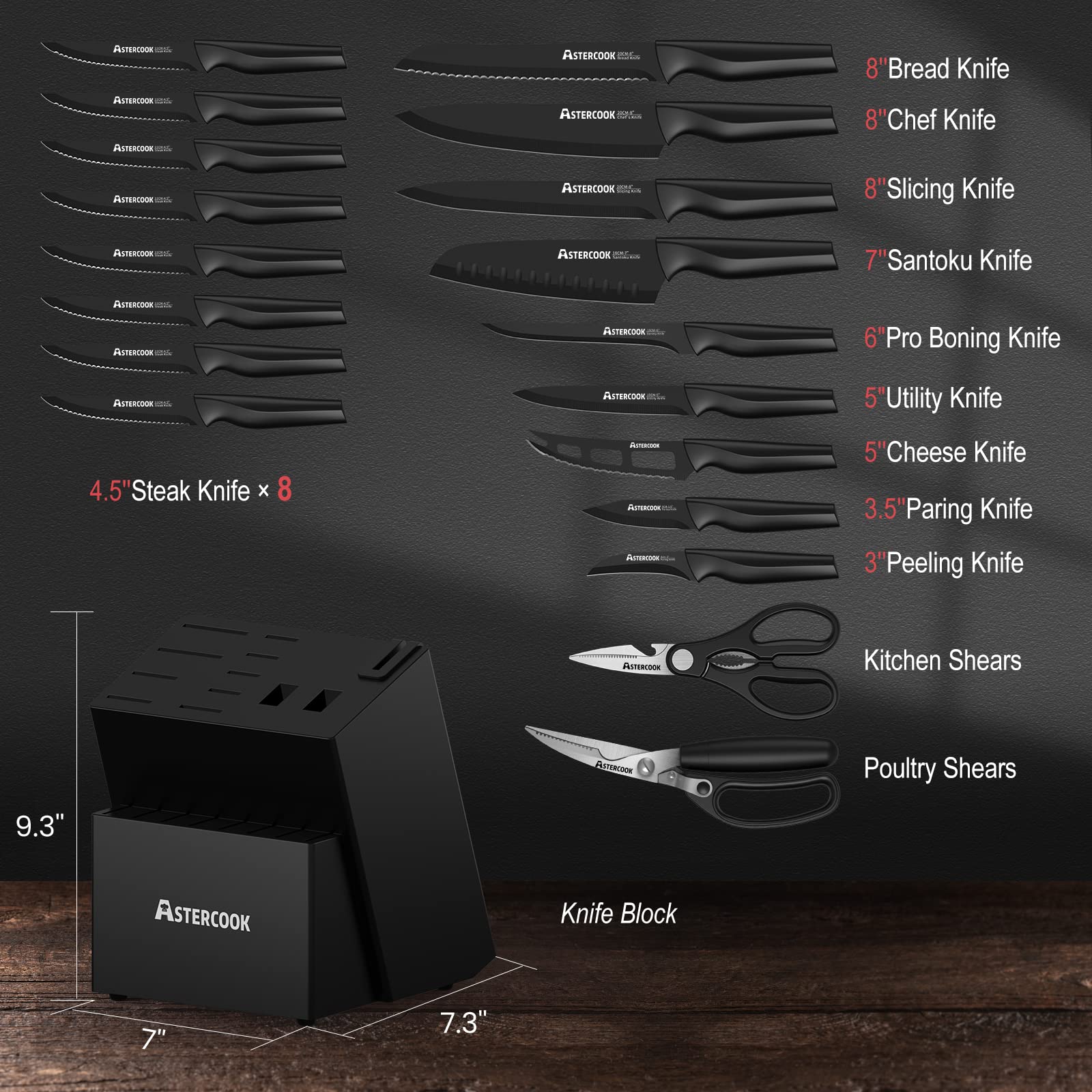 Astercook 8-inch chef knife for precise chopping.