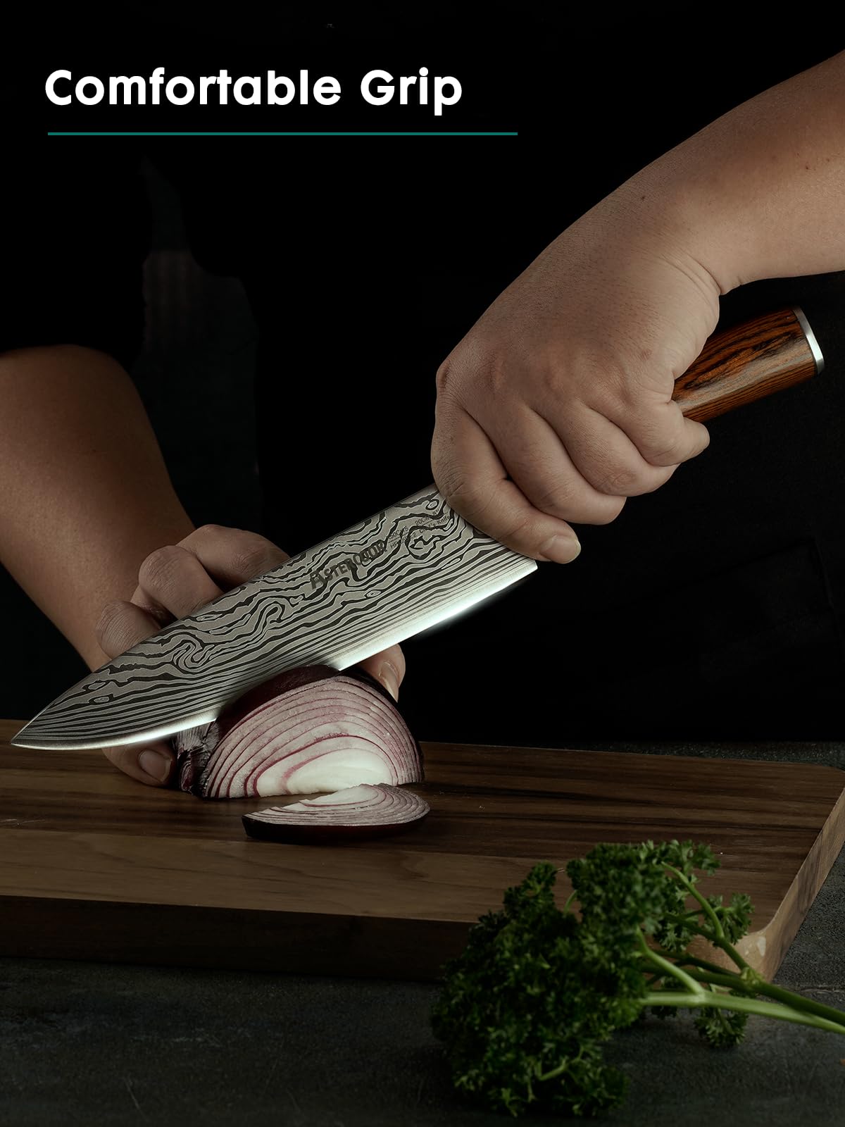 Astercook knife cutting bread and vegetables with ease