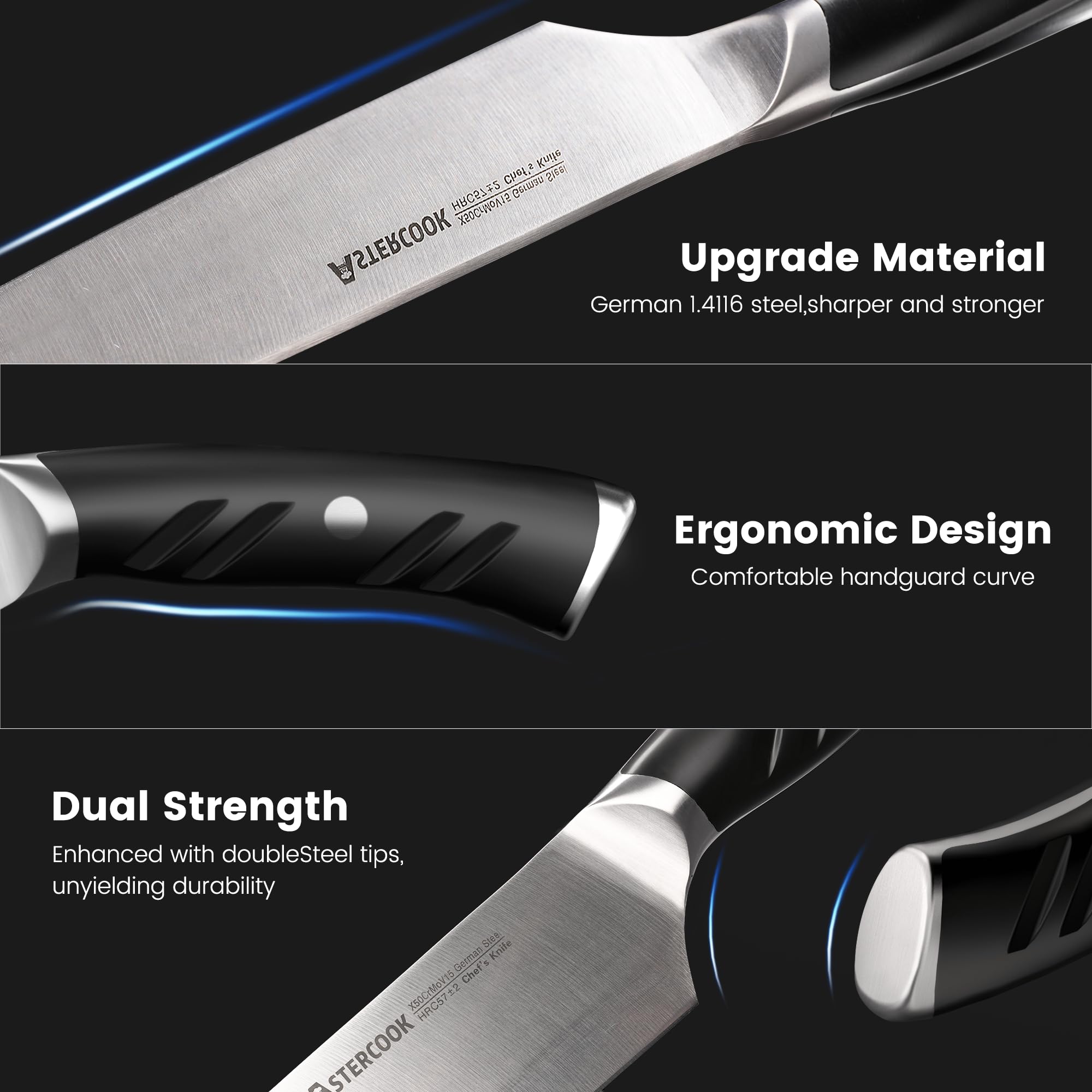 Astercook 8 inch chef knife with balanced grip for versatile prep