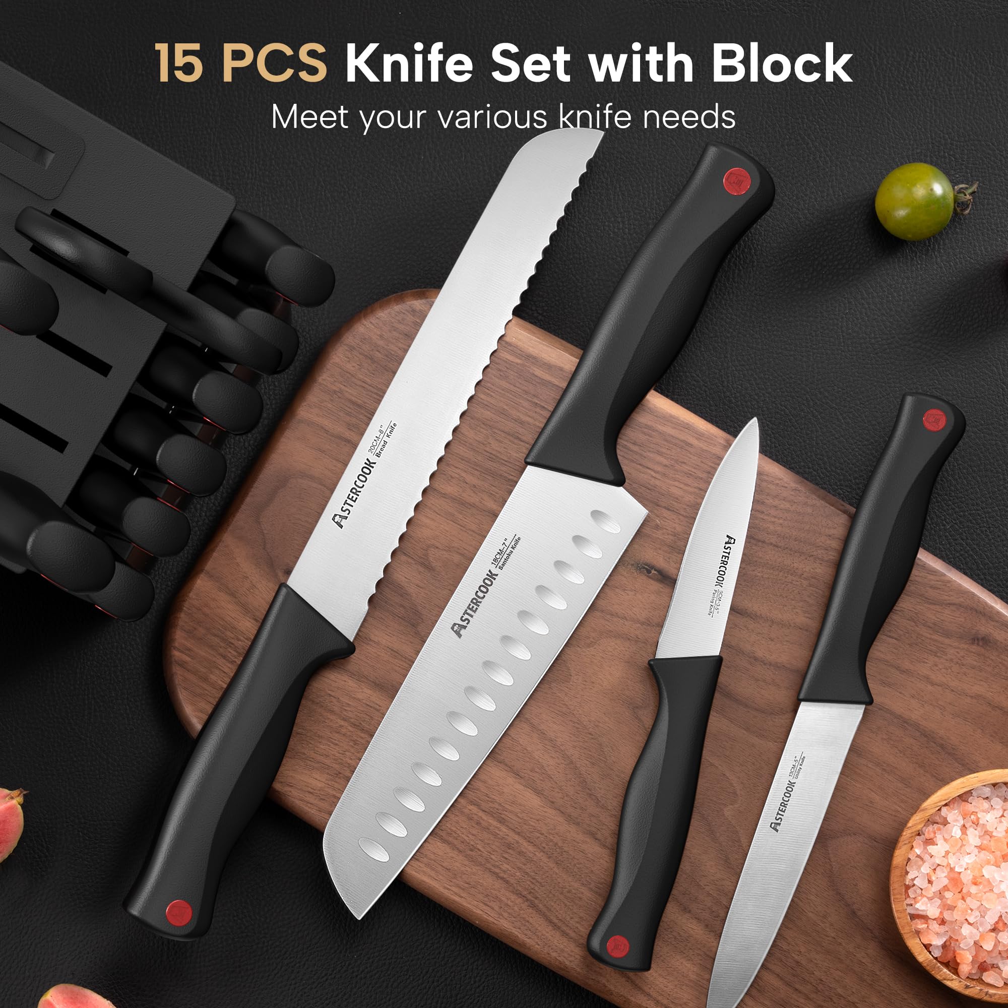 Astercook 8 inch serrated bread knife cuts crusts cleanly.