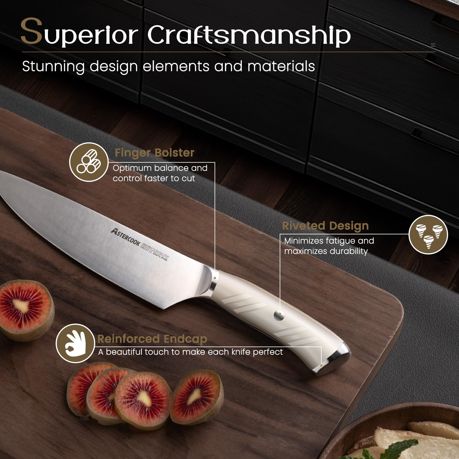 Astercook 8-inch slicing knife ready for precision cuts