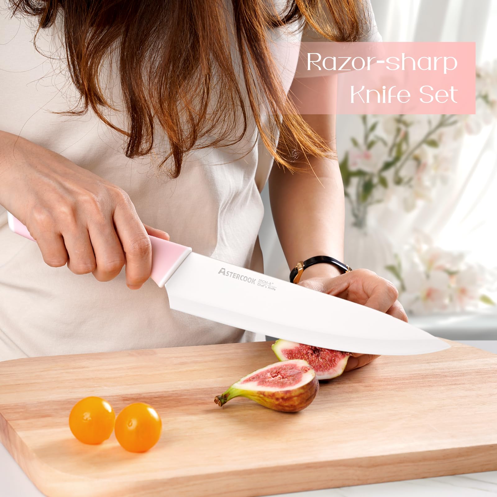 Astercook blade close-up shows no-stick coating for easy slicing.