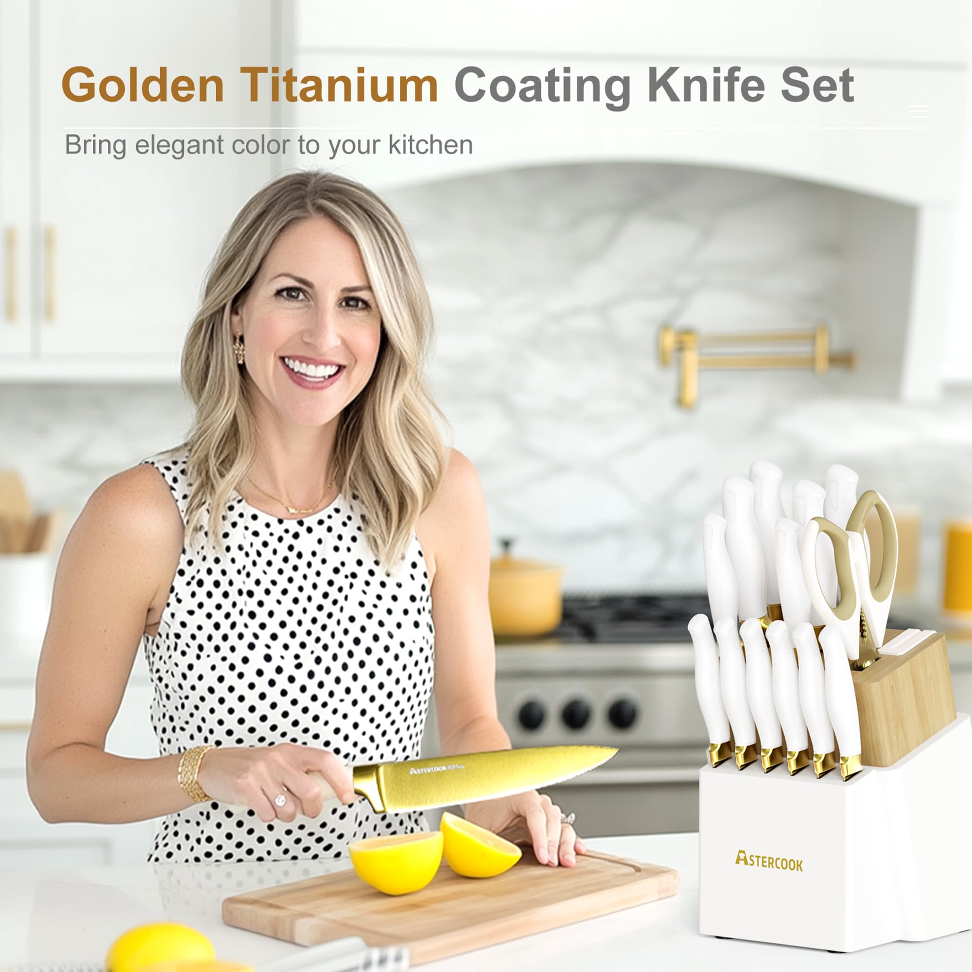 Astercook knife block with built-in sharpener keeps edges sharp