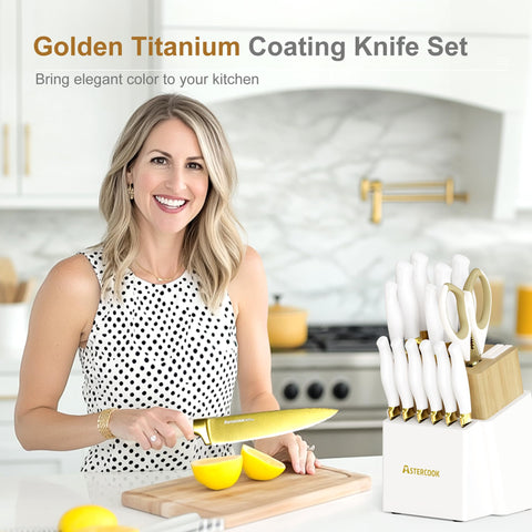 Astercook knife block with built-in sharpener keeps edges sharp