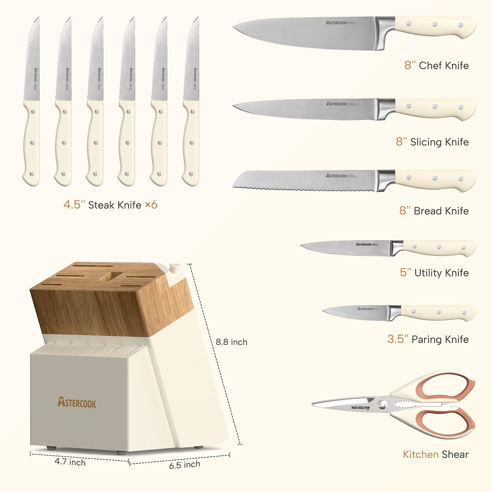 Astercook block with built-in sharpener illustrating organized storage