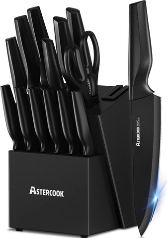 Astercook built-in sharpener in the knife block keeps blades ready for precise slicing.