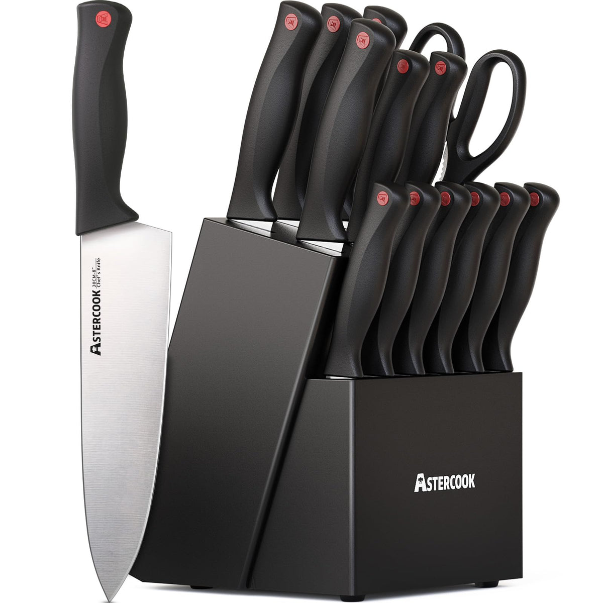 Astercook built-in sharpener knife block ready for quick edge maintenance.