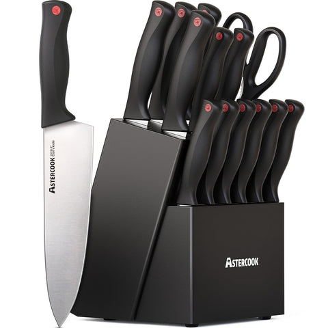 Astercook built-in sharpener knife block ready for quick edge maintenance.