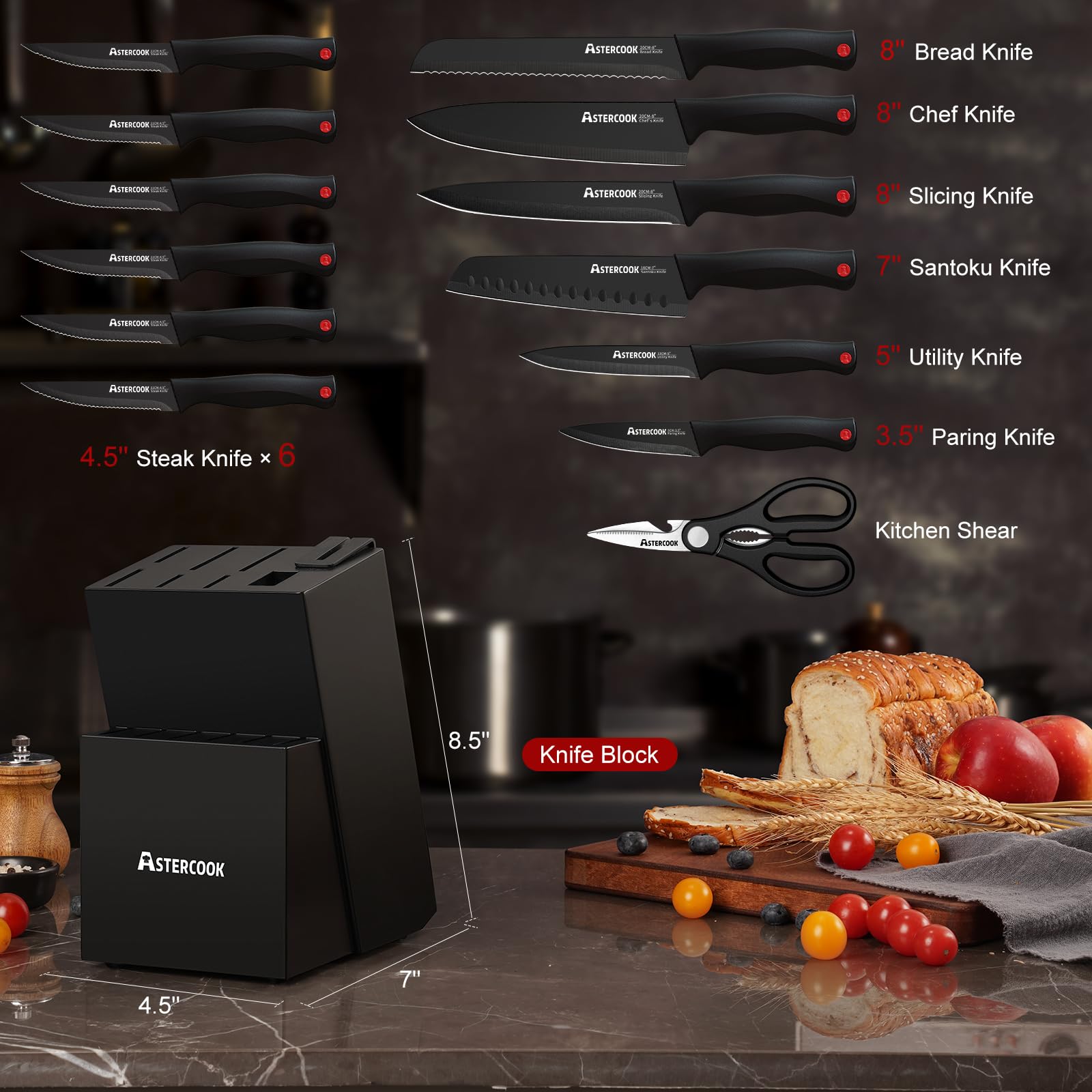 Astercook chef knife 8-inch designed for precise, clean cuts.