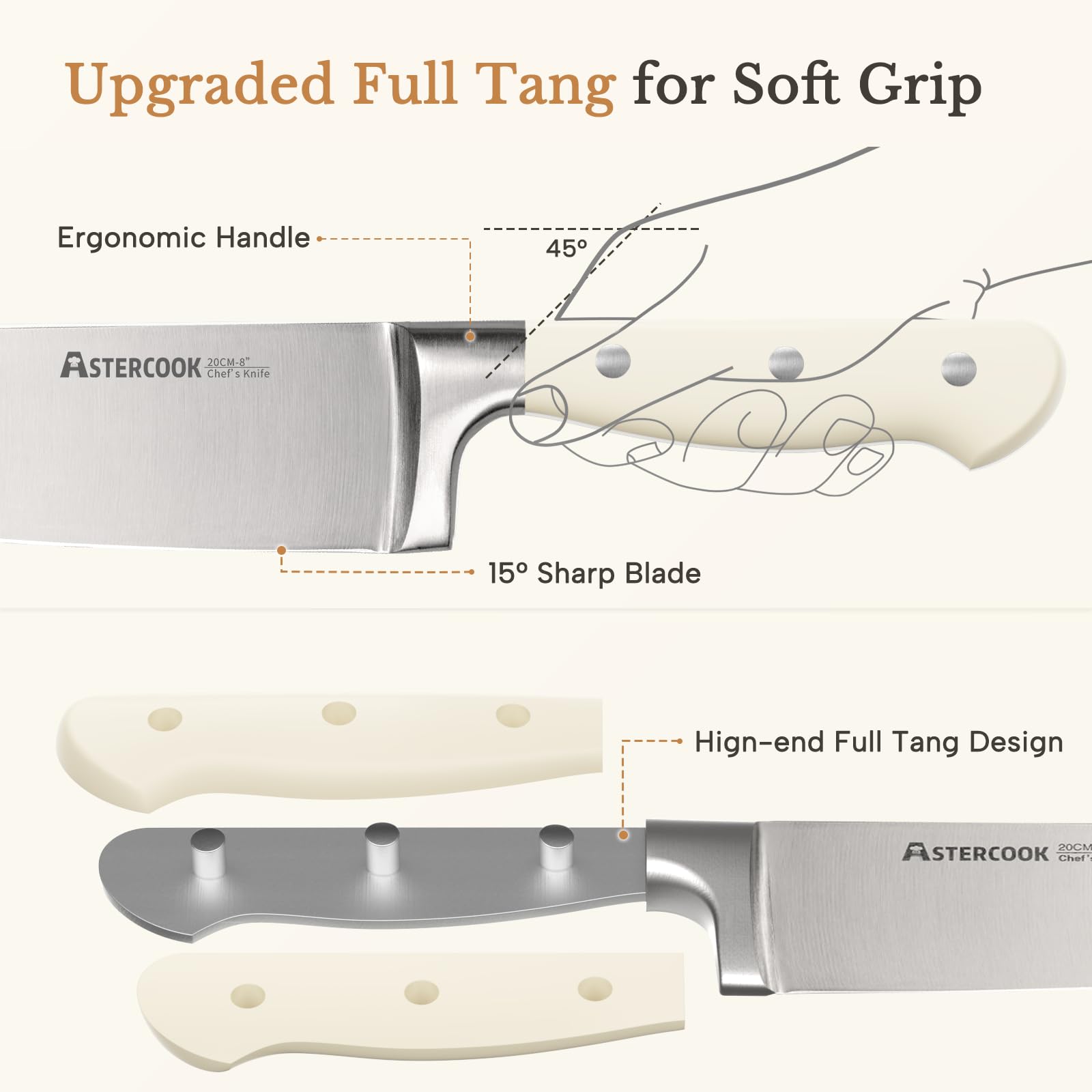 Astercook chef knife 8-inch in action for versatile kitchen prep