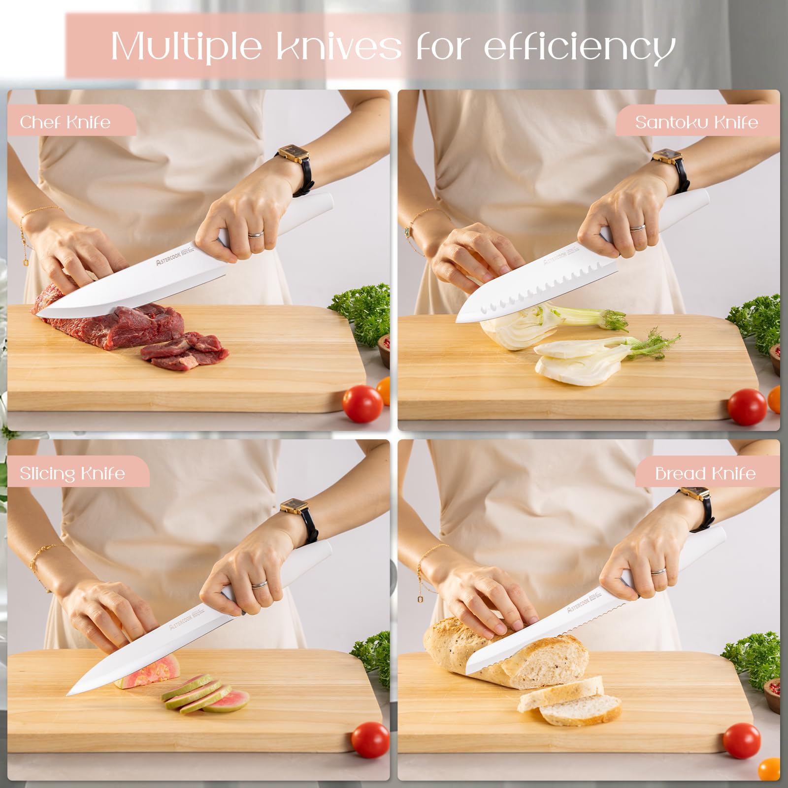 Astercook clear-block storage design keeps knives dry and countertops tidy.