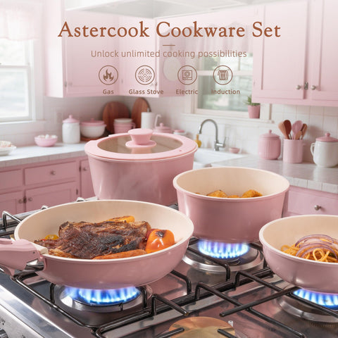 Astercook detachable-handle with secure-locking shown on a pan for easy removal.