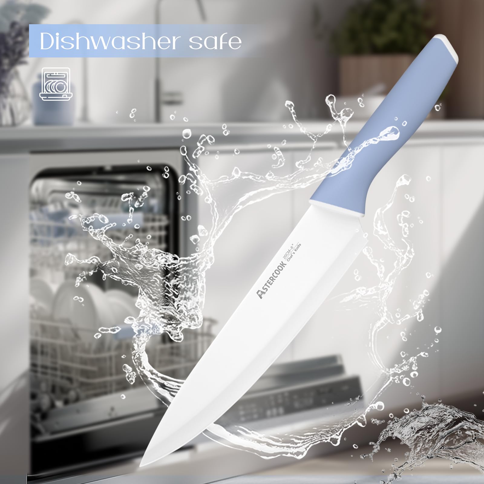 Astercook knives are dishwasher safe for easy cleanup.