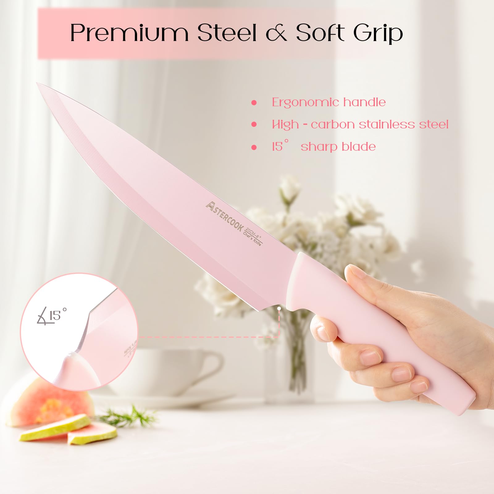Astercook dishwasher safe knife set shown after a clean dish cycle