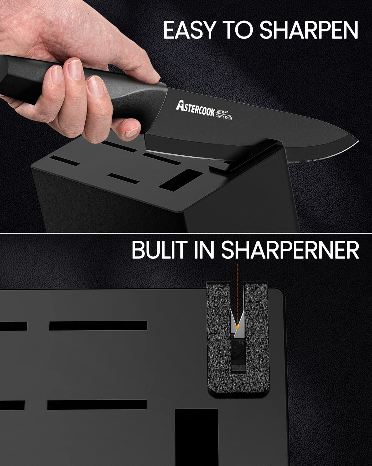 Astercook dishwasher-safe knives simplify cleanup after busy cooking.
