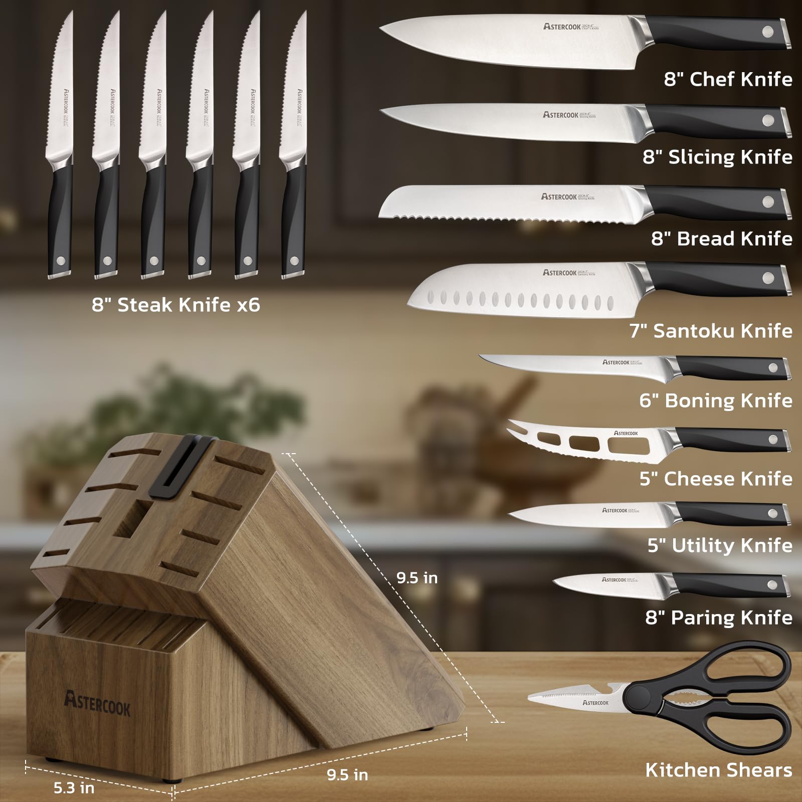 Astercook knife set is dishwasher-safe for easy cleanup after meals.