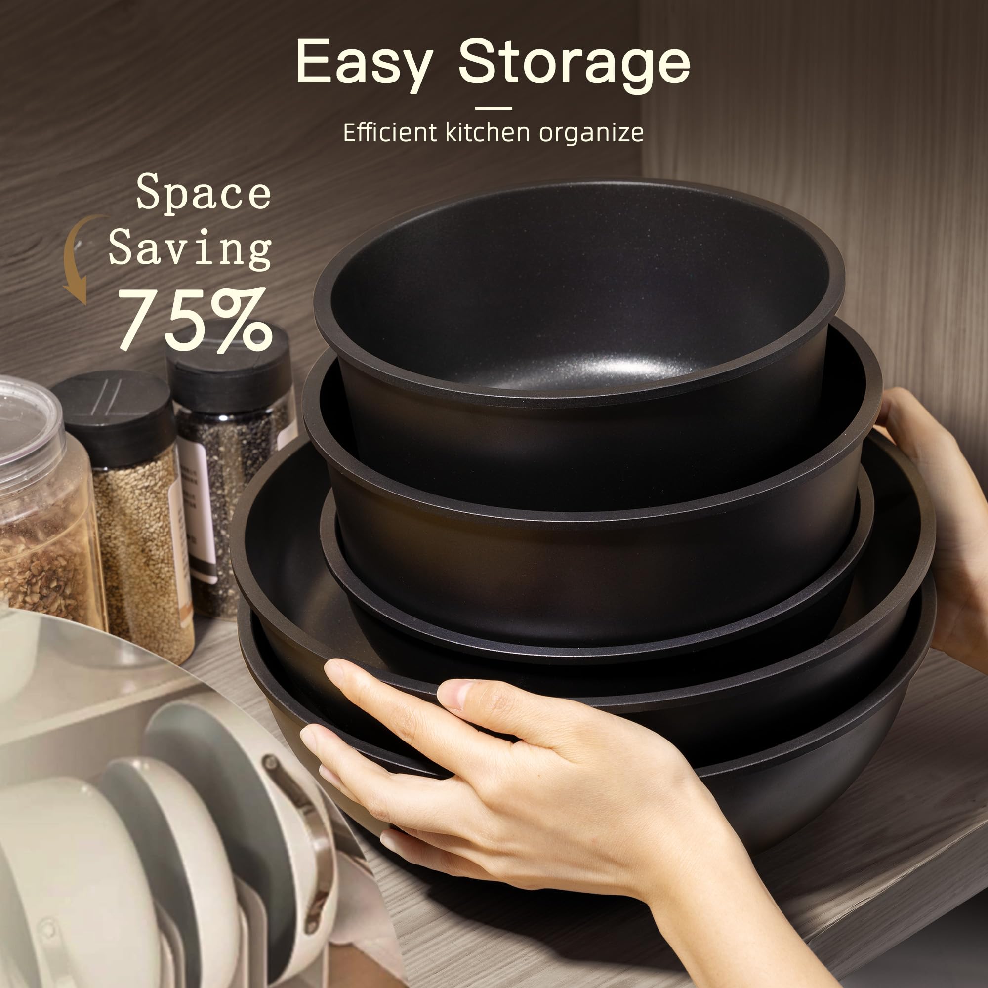 Astercook easy-clean nonstick coating helps rinse away residues after meals.