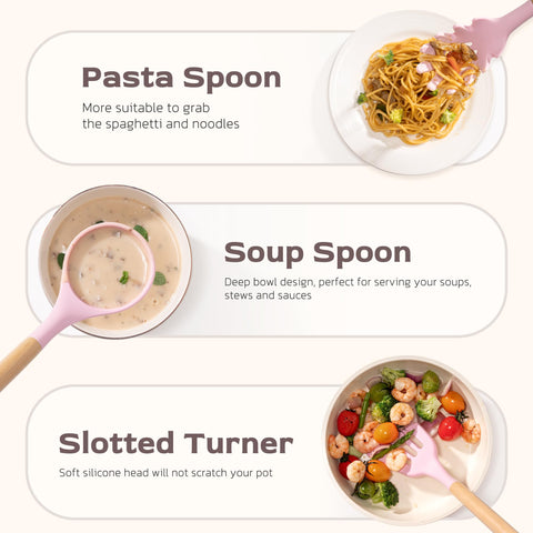 Astercook wooden handles offer comfortable grip during prep.