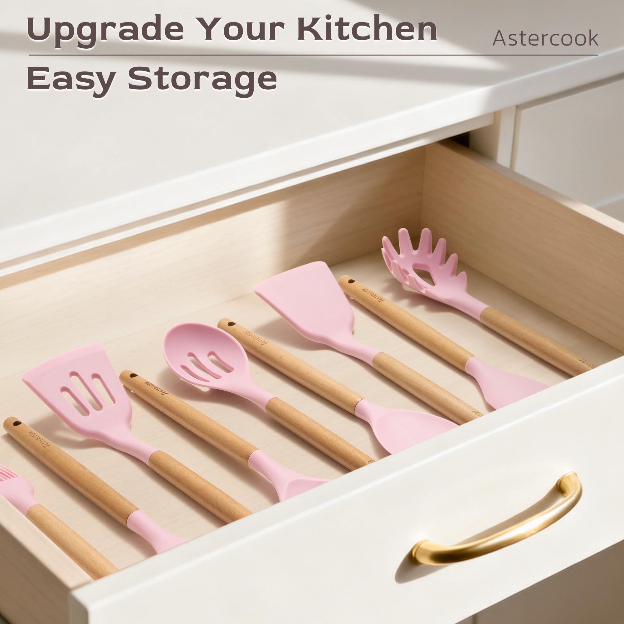 Astercook pink utensil set adds cheerful style to your kitchen.