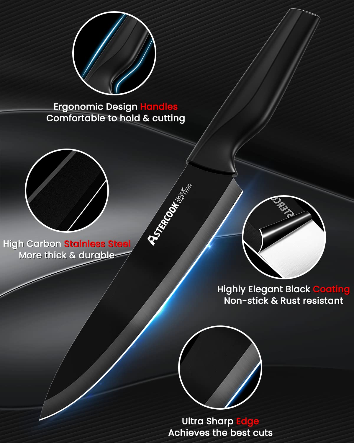 Astercook ergonomic handles provide comfortable grip during long prep sessions.