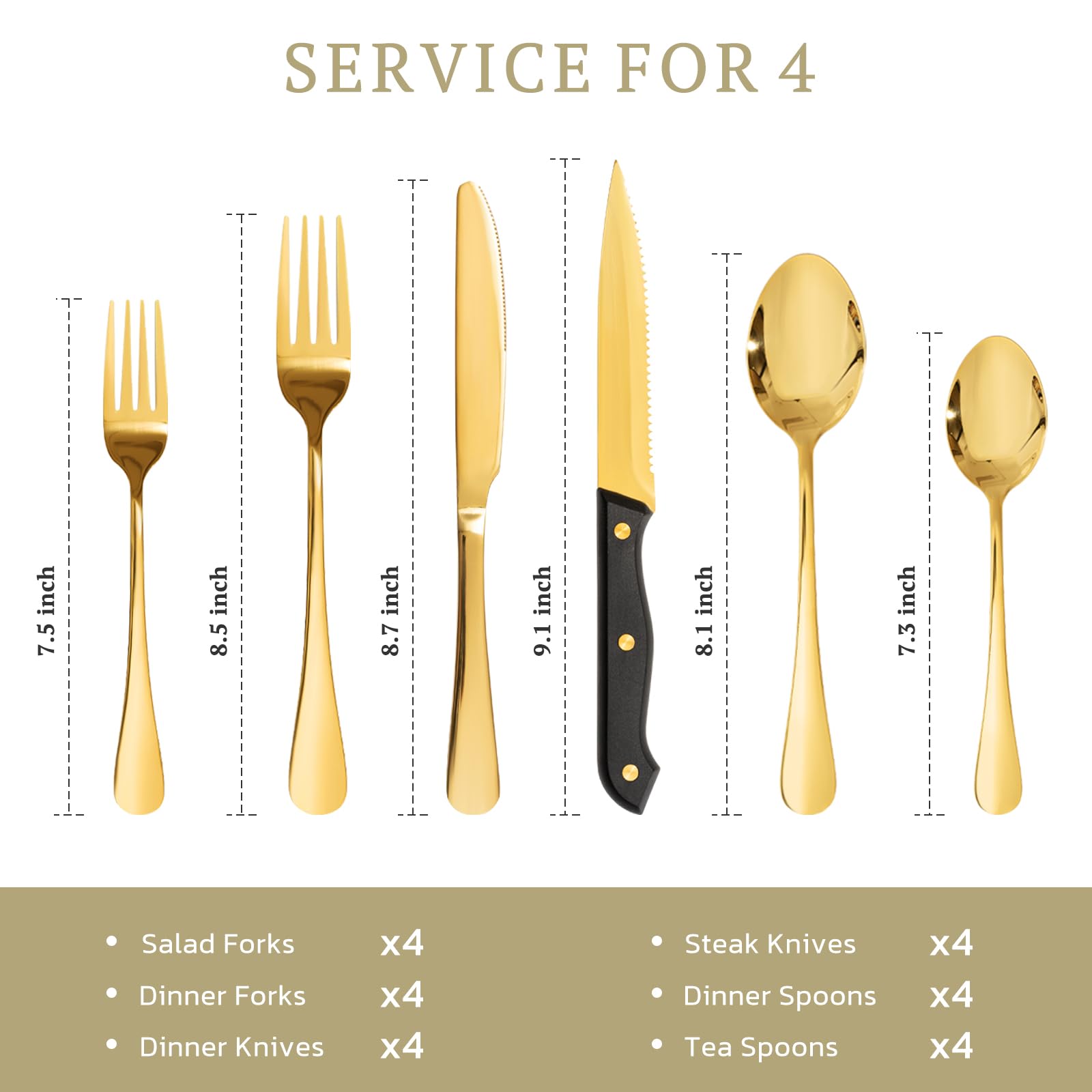 Astercook four-person dining setup with forks spoons and knives