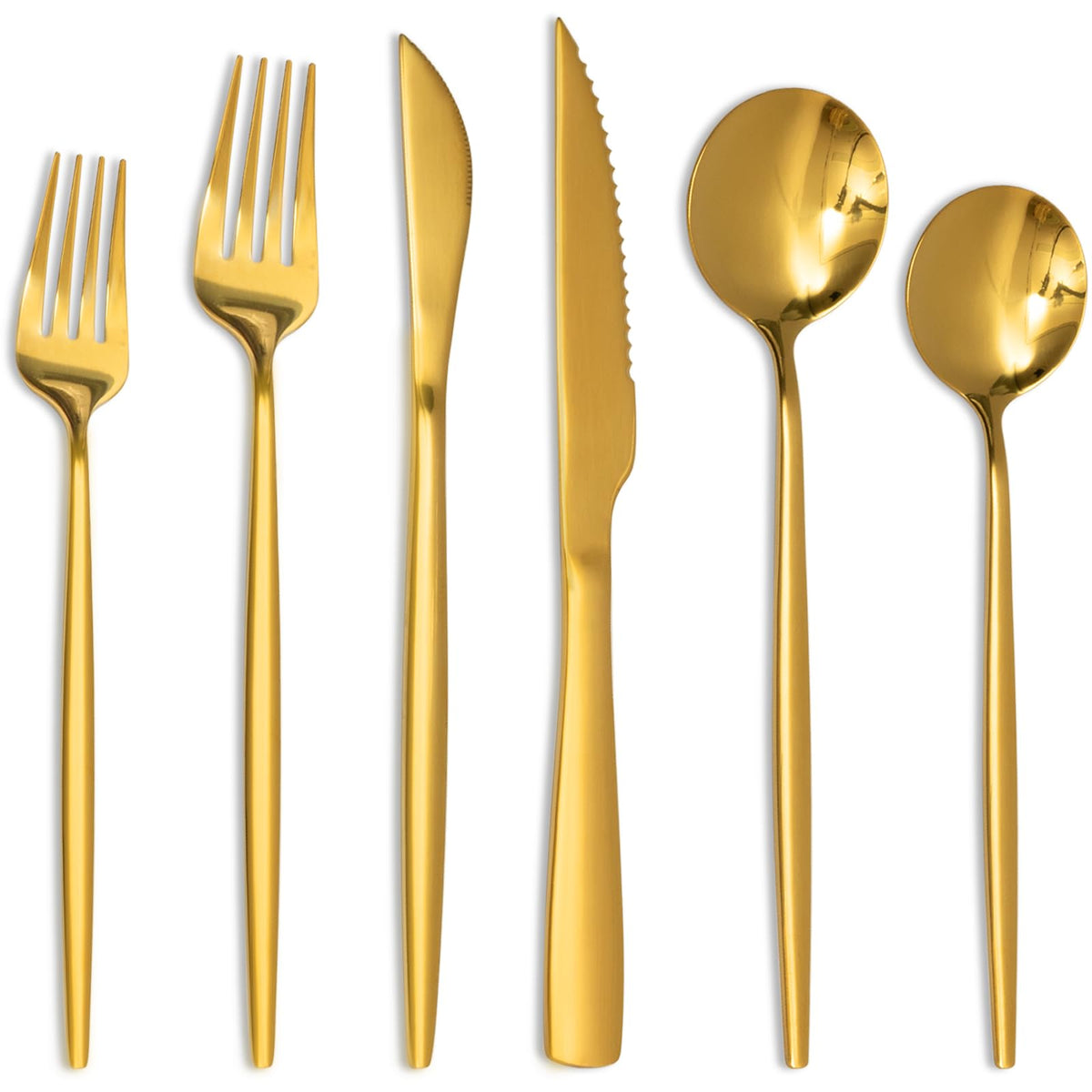 Astercook 24-piece gold silverware table setting in premium stainless steel for daily use.