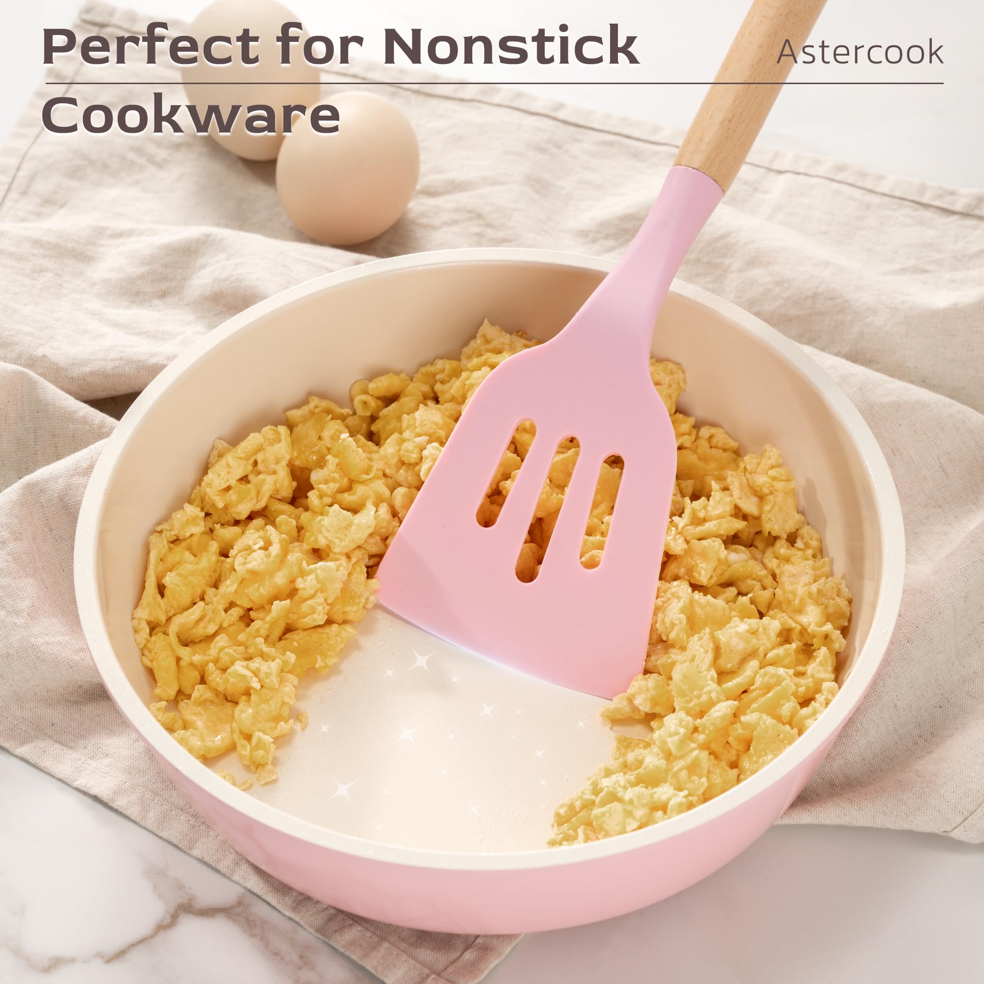 Astercook utensils withstand heat up to 446°F for high-heat tasks.