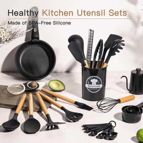 Astercook utensils heat resistant up to 446°F for high-heat sautéing