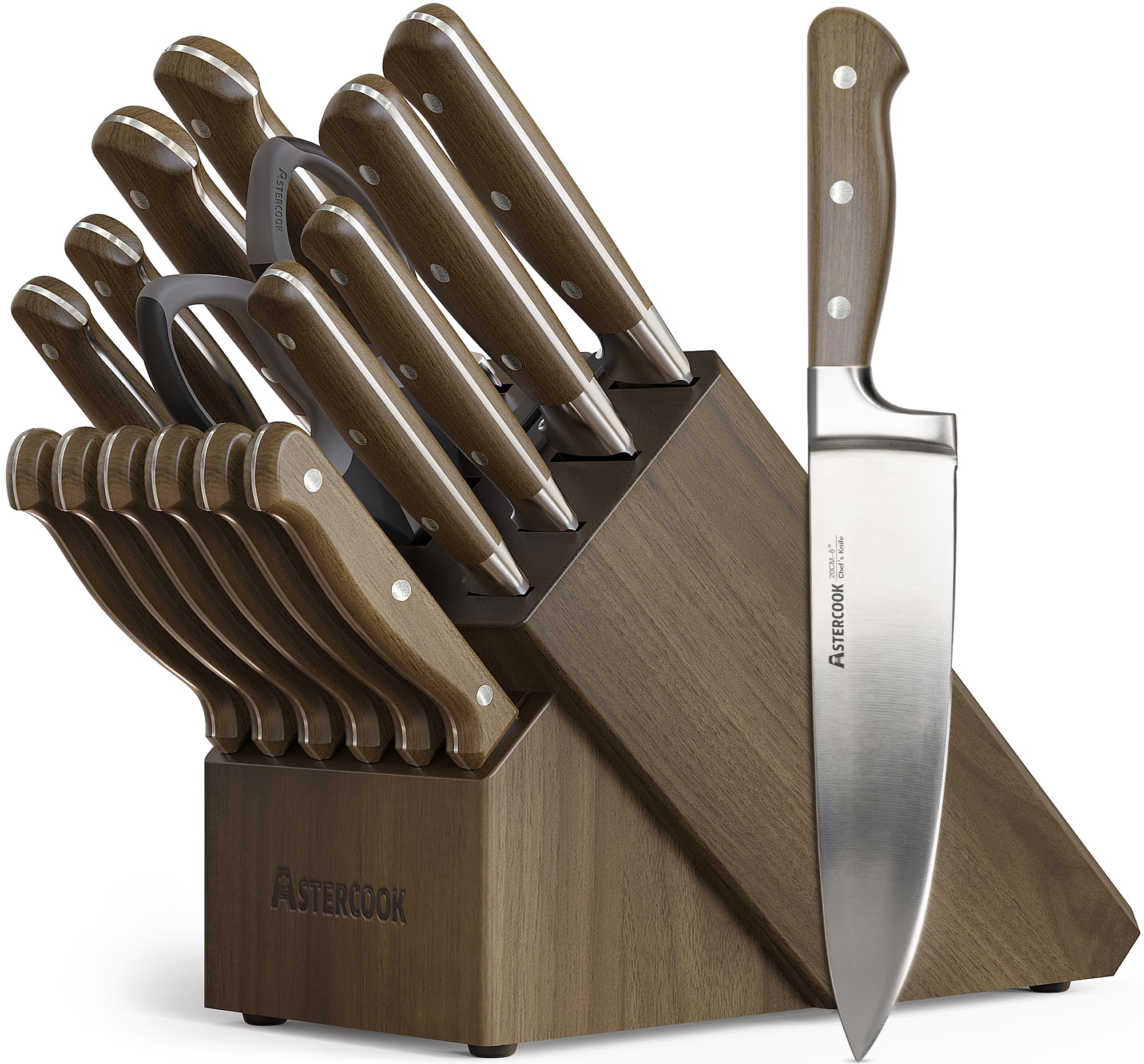 Astercook juego de cuchillos 17 piezas, 8 pulgadas, para cortes precisos.