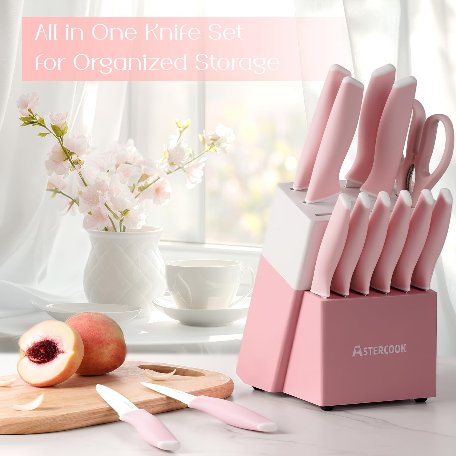 Astercook kitchen shears included with the knife set.