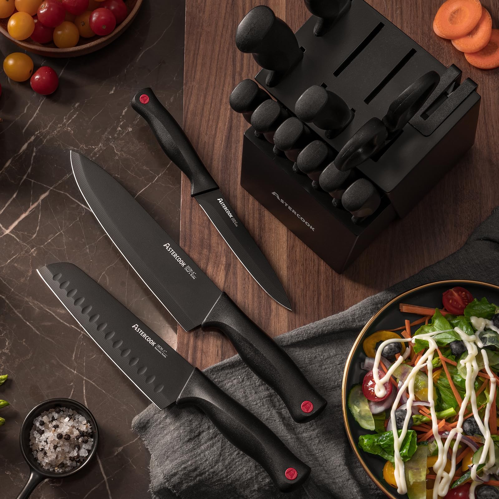 Astercook kitchen shears included for multipurpose trimming and snipping.