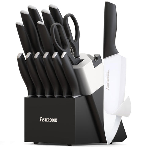 Astercook knife set in block with built-in sharpener for easy edge maintenance