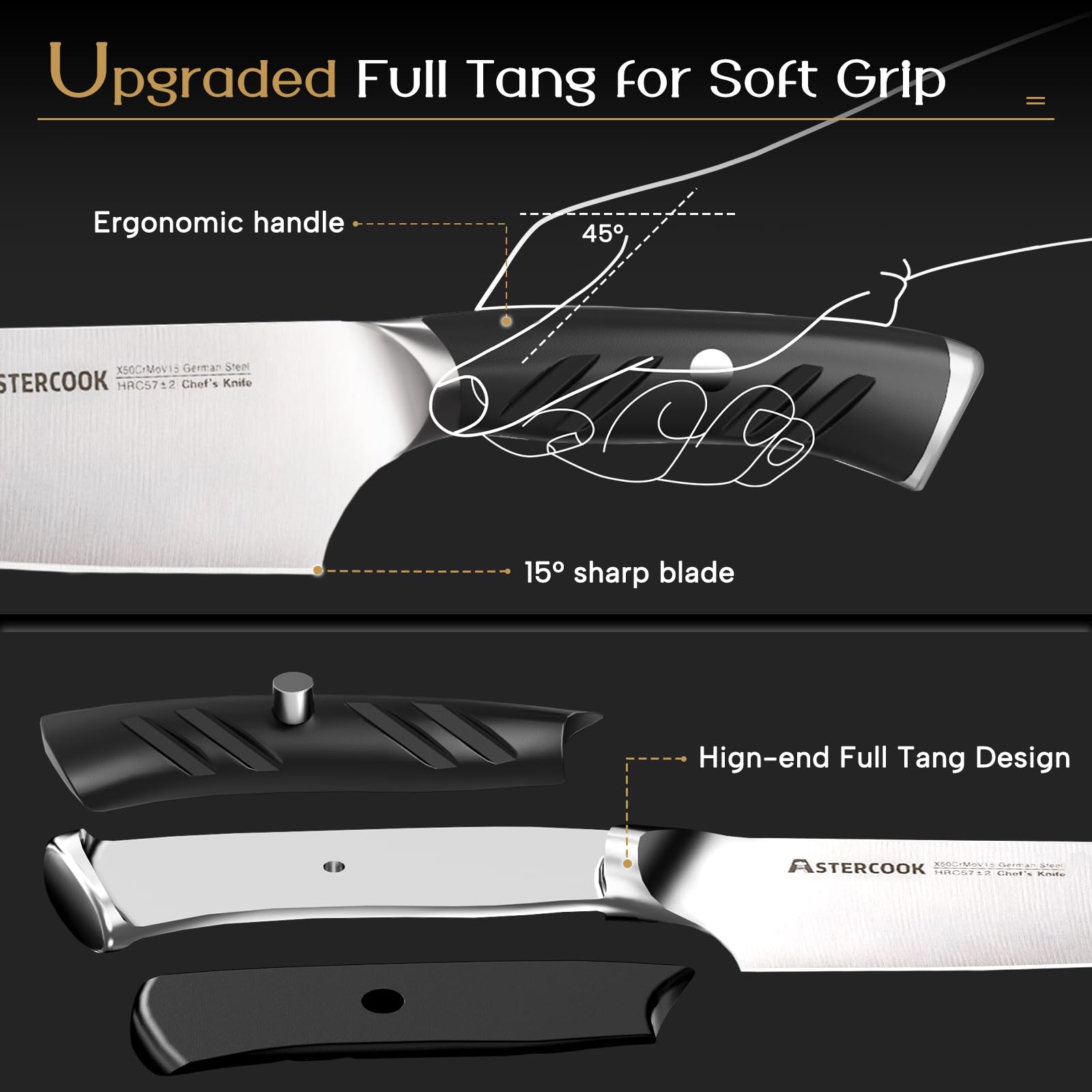 Astercook 15-piece knife set covers essential kitchen blades for everyday cooking.