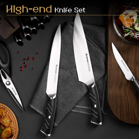 Astercook 6-piece 4.5-inch serrated steak knives add precise portioning.