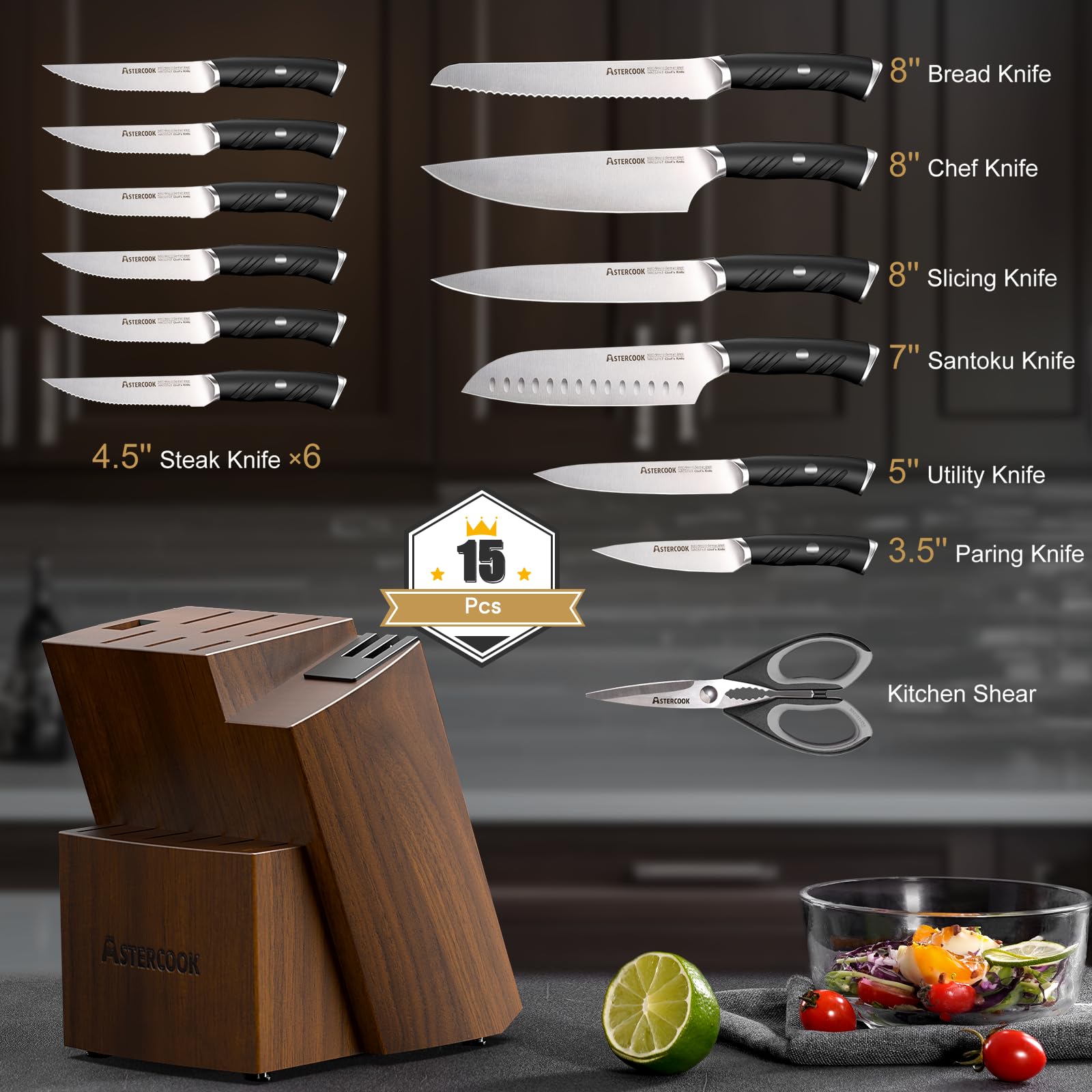 Astercook 7-inch Santoku knife ideal for chopping, dicing, and mincing.