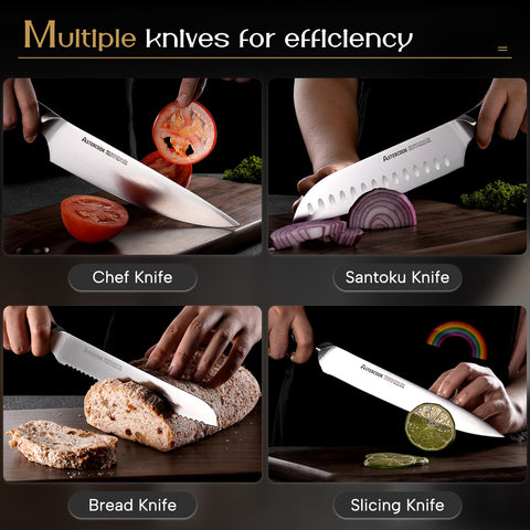 Astercook 8-inch serrated bread knife cleanly slices crusts and soft interiors.